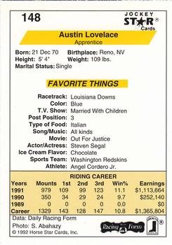 1992 Jockey Star #148 Austin Lovelace Back